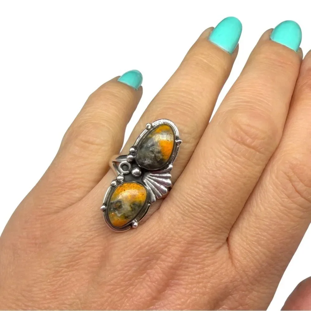 Bumblebee Jasper Ring Size 7 Solid 925 Sterling Silver